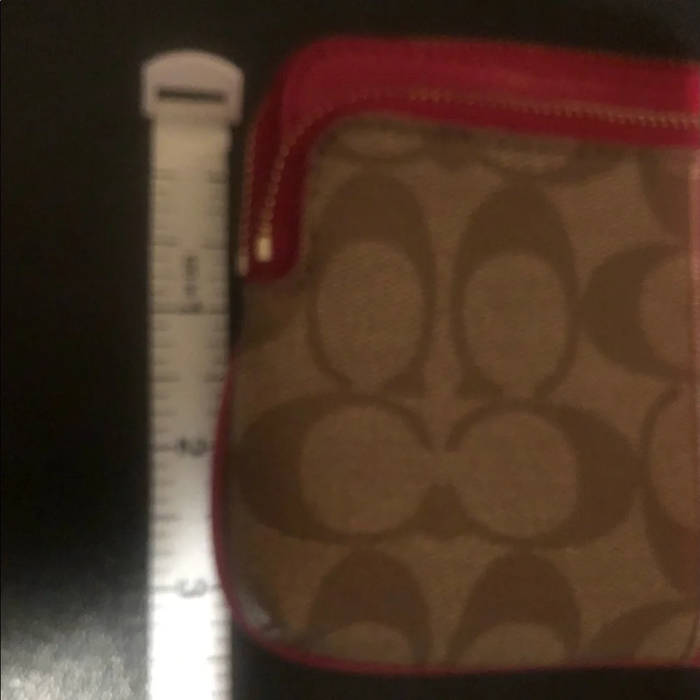 Coach red monogram large zip accordion style wallet with wrist strap